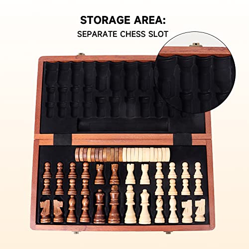 16" 3-in-1 Wooden Folding Chess, Checker & Backgammon Board Game Set L259