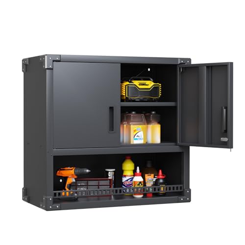 Wall Cabinet with 2 Doors, Lockable, Adjustable Shelves, Heavy Duty Steel J4545
