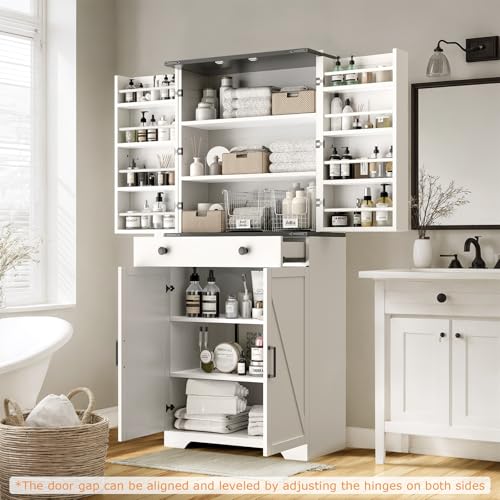 Farmhouse Pantry Cabinet with 6 Shelves and Barn Doors, Brown K34379
