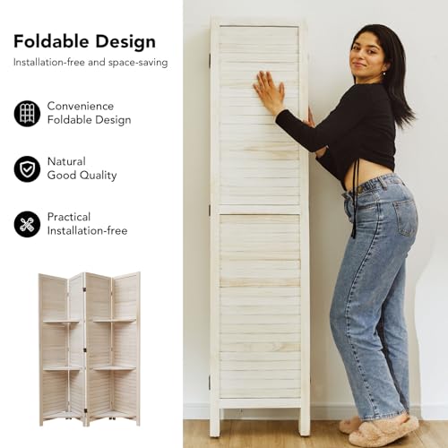 Folding Room Divider with Shelves, 6 Panels, Brown D785582