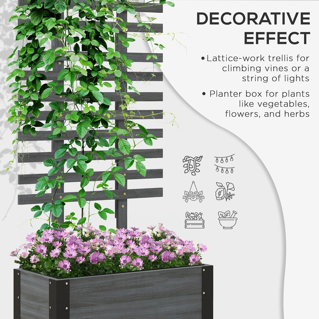 Raised Garden Bed with Trellis, 58" Wooden Planter Box on Wheels P761