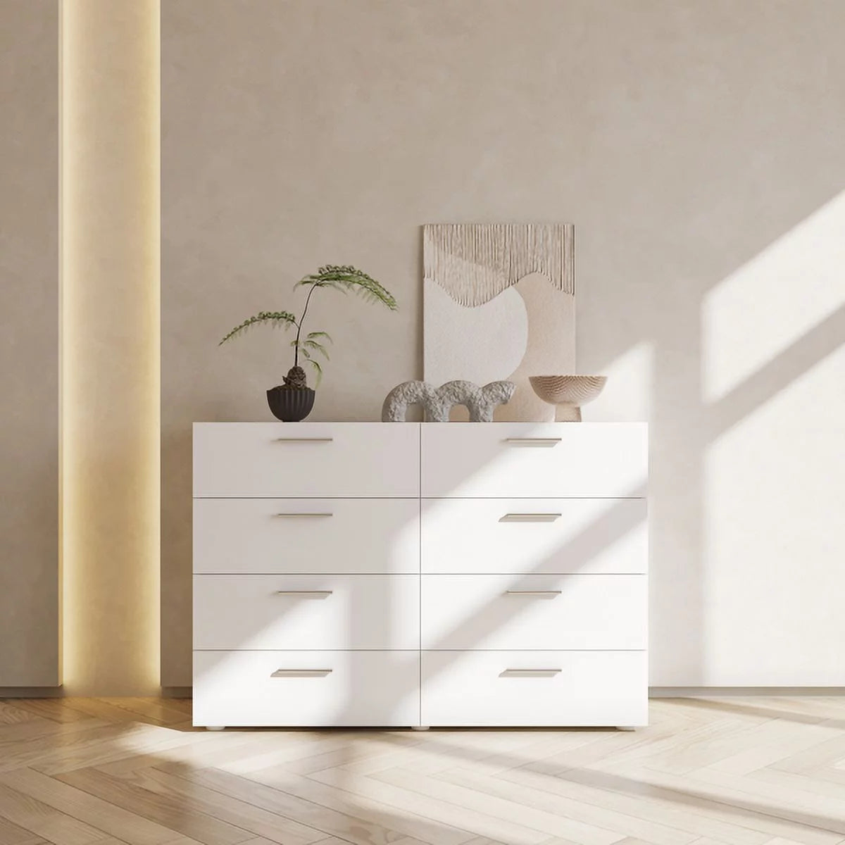 Fithood FCH 8 Drawer Double Dresser for Bedroom, Wide Storage Cabinet for Living Room Home Entryway, White