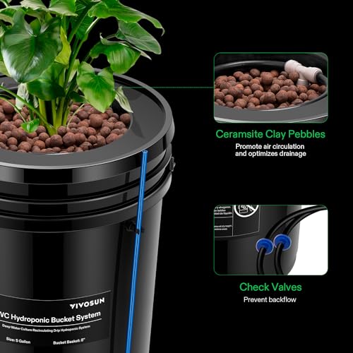 DWC Hydroponics Grow System with Top Drip Kit, 5-Gallon Deep Water Culture, Recirculating Drip Garden System I8634