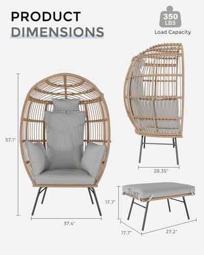 Wicker Egg Chair with Ottoman and Cushion I493229