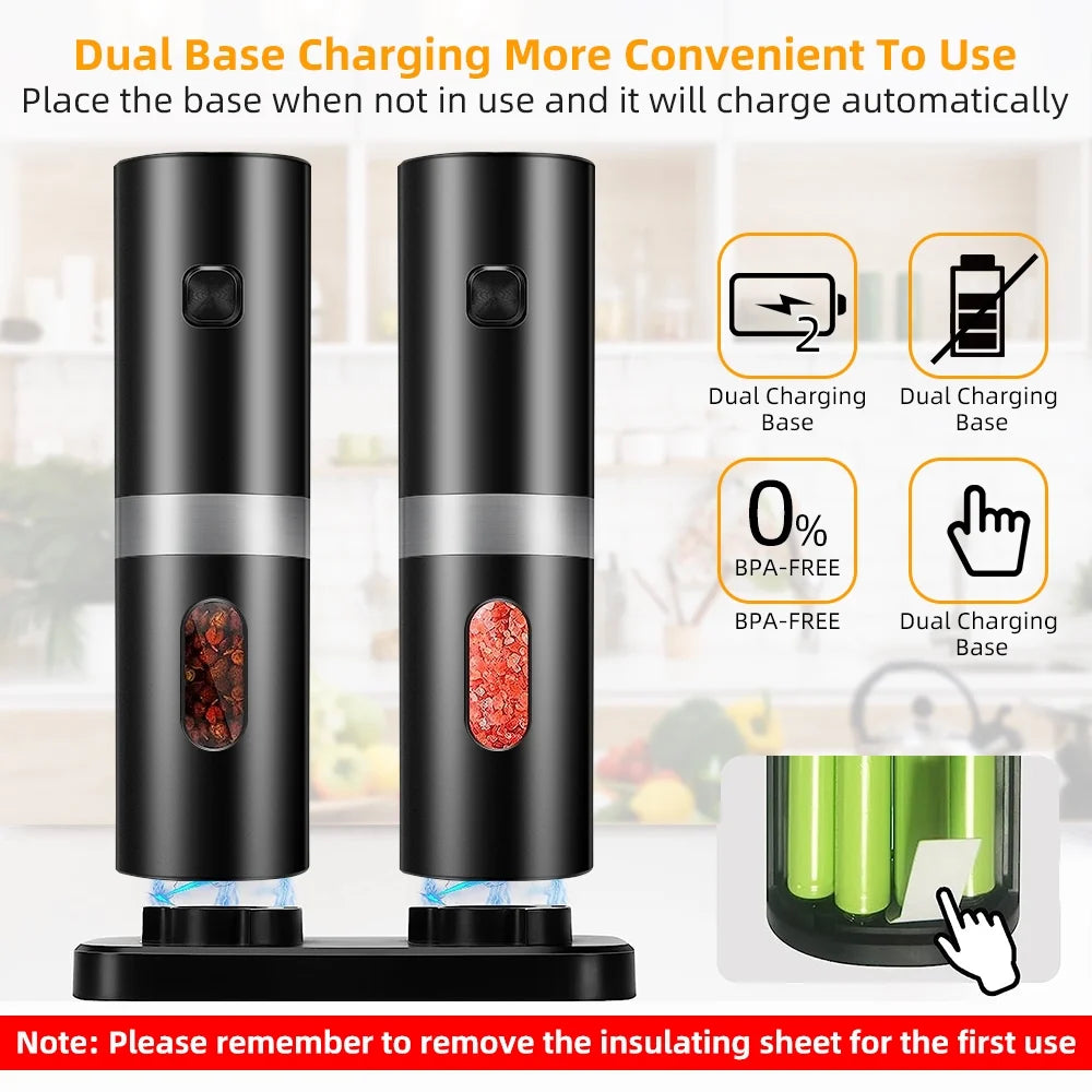 Rechargeable Electric Salt and Pepper Grinder Duo, Set of 2, Adjustable Coarseness Y43880