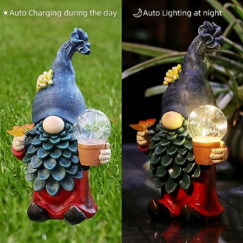 Solar Gnomes Garden Statues with LED Light for Outdoor Yard Decor P683