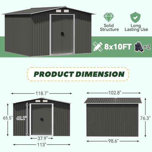10 x 10 ft Outdoor Metal Storage Shed with Double Sliding Door O55531
