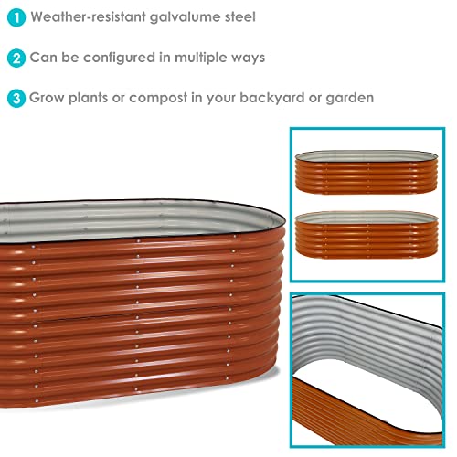Oval Raised Garden Bed - Stackable Steel Planter Kit with Rubber Edge Trim - Brown I830813