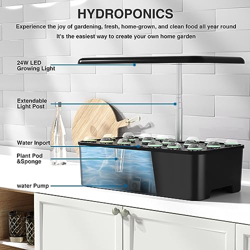 Hydroponics Growing System with LED Grow Light, 18 Pods Indoor Herb Garden D15537
