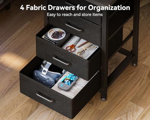 L Shaped Desk with 4 Tier Drawers, Power Outlets & USB, Corner Computer Desk with CPU Stand U4256