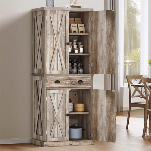 72" Tall Kitchen Pantry Cabinet with Barn Doors and Adjustable Shelves R388