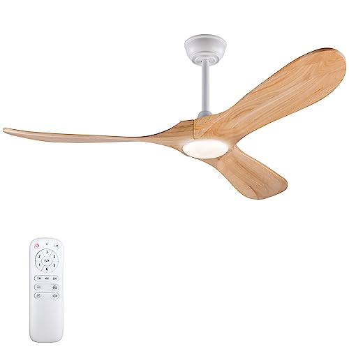 BOOMJOY 52 Inch Wood Ceiling Fan with Lights Remote Control, 3 Color Temperatures and 6 Speed Reversible Blades, Indoor Outdoor Ceiling Fan for Bedroom Living Room Study Patios