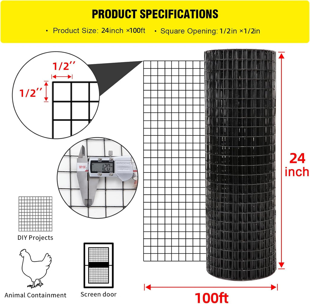1/2 inch 16 Gauge Black Vinyl Coated Welded Fence Mesh 24 x 100 ft I133