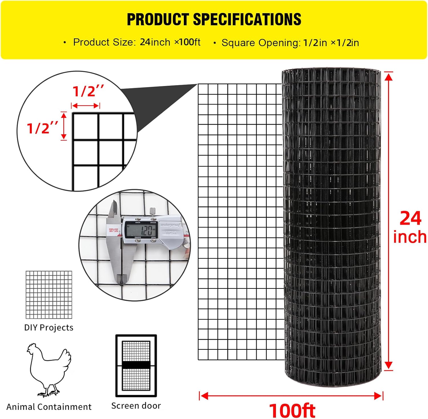 1/2 inch 16 Gauge Black Vinyl Coated Welded Fence Mesh 24 x 100 ft I133