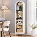 71" Tall Arched Bookshelf, 7 Tiers Arch Bookcase with Storage, Modern Farmhouse Book Shelf with Adjustable Shelves, Wood Bookshelf w/Open Display Shelves for Living Room, Office (Natural)