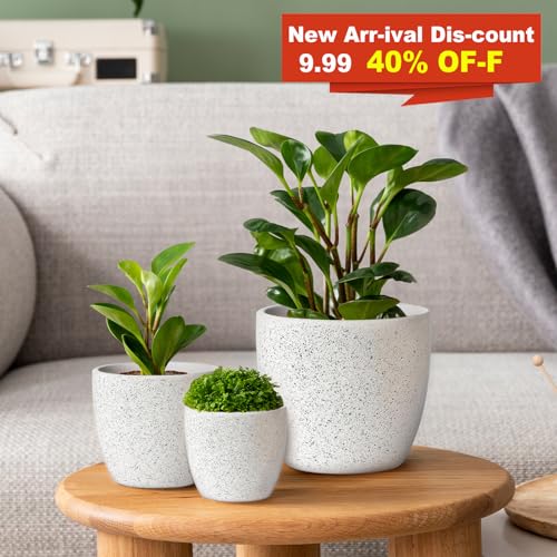Ceramic Plant Pots Set of 3 with Drainage Hole, Indoor Outdoor D896728