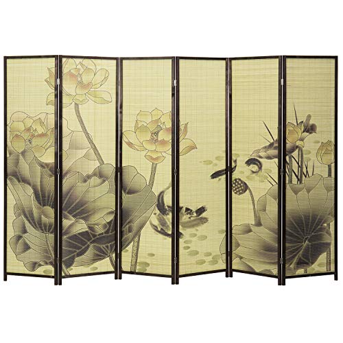 4-Panel Folding Bamboo Room Divider with Cherry Blossom Scene B61114