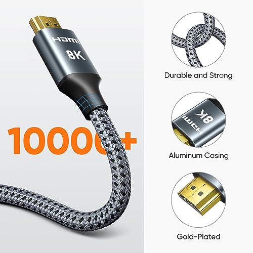 8K HDMI Cable 25FT, 48Gbps, HDMI 2.1, Braided Cord for HDTV/Monitor Y68726