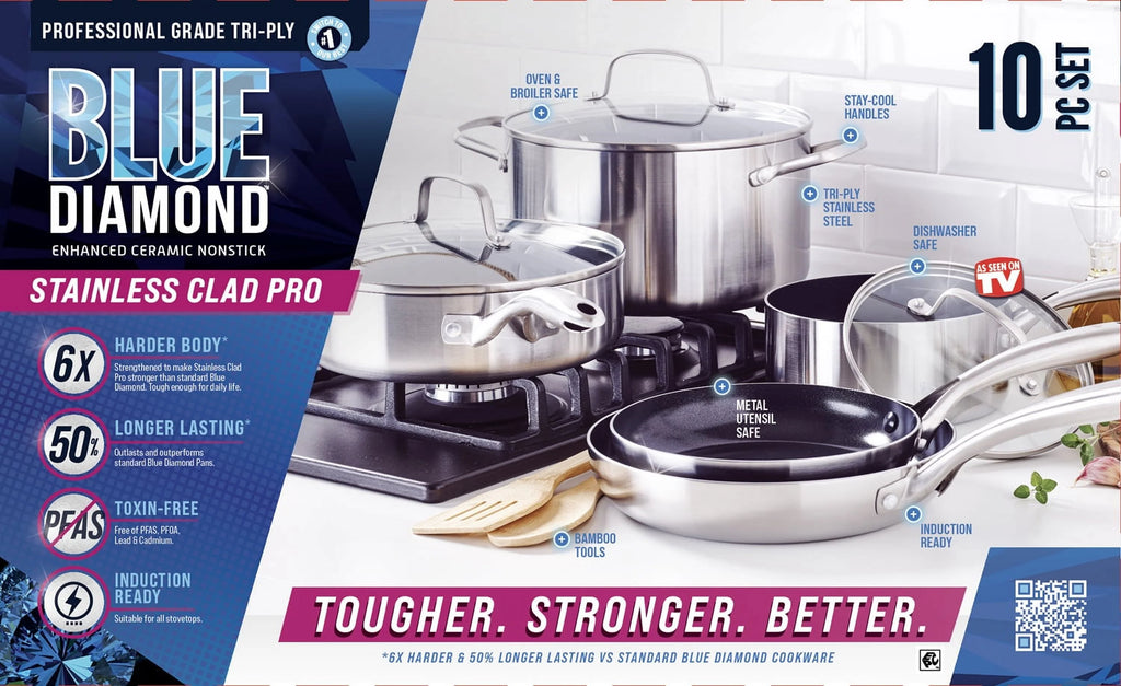 10pc Stainless Steel Clad Cookware Set X915