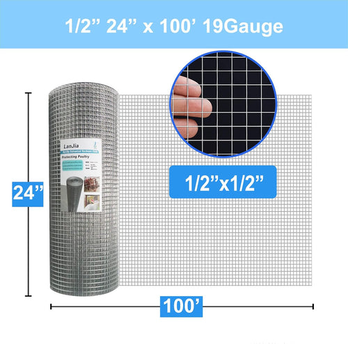 1/2 inch Galvanized Hardware Cloth 24 x 100 ft 19 Gauge Welded Wire Mesh E1729