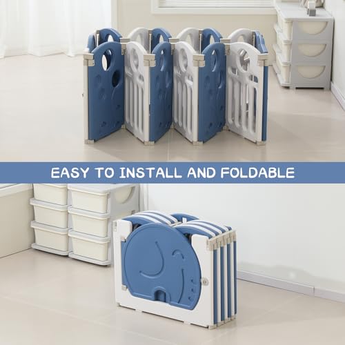 Baby Playpen for Kids and Toddlers, Safety Play Yard, Indoor and Outdoor, 18 Panels, Blue Y532747