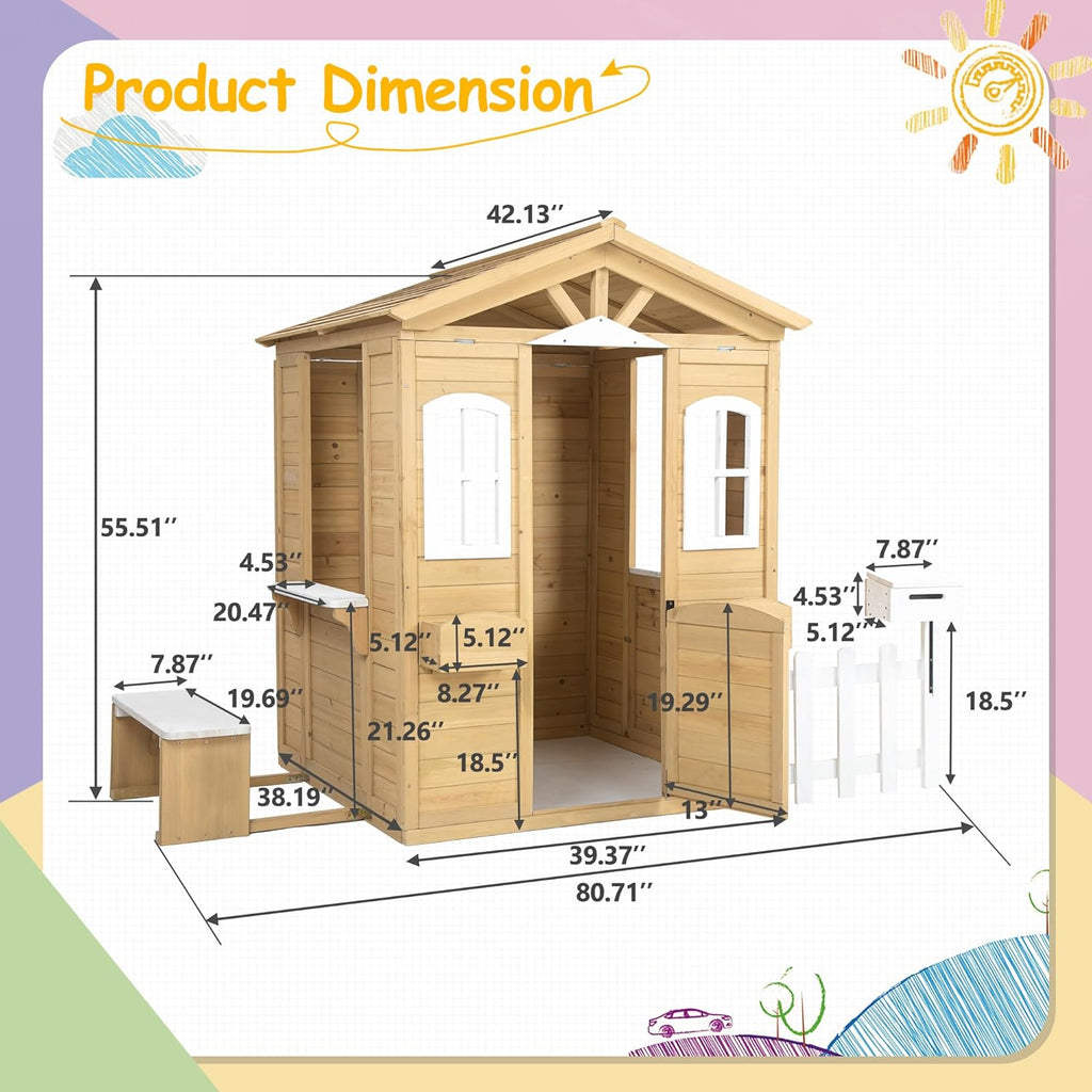 Outdoor Wooden Playhouse for Kids Ages 4-8 S53680