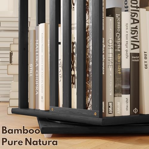 Rotating Bookshelf Tower, 360 Spinning Bamboo Bookcase, 6 Tier Floor Standing Storage Rack U3081