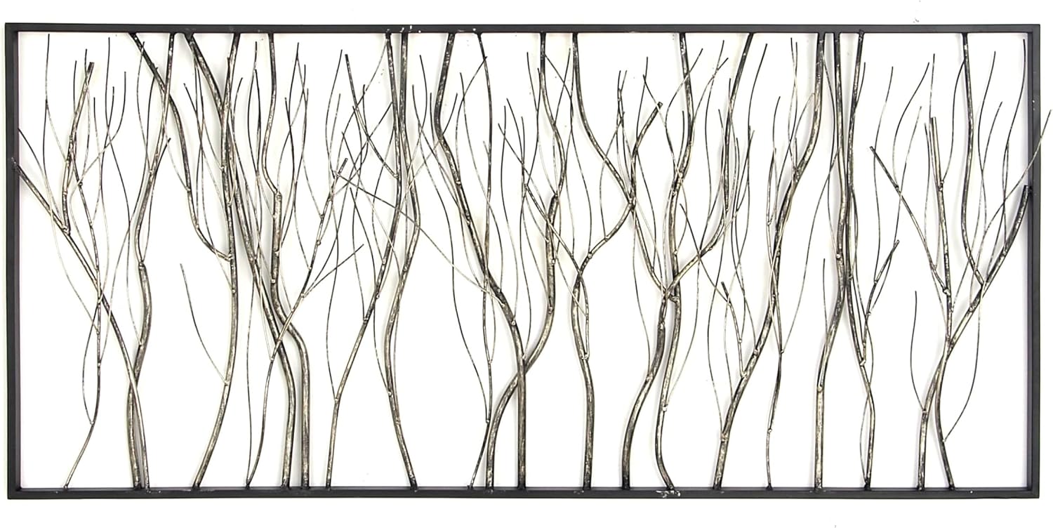 Deco 79 Metal Tree Home Wall Decor Distressed Dimensional Branch Wall Sculpture with Black Frame, Wall Art 48" x 2" x 22", Silver