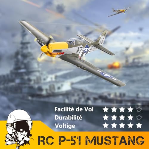 3 Channel RC Plane P-51D Mustang, Remote Control Airplane Ready to Fly, 2.4GHz 6-axis Gyro Stabilizer, Easy to Fly for Kids & Beginners G5520