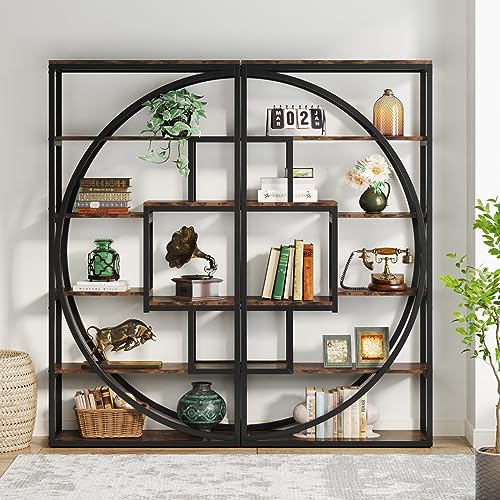Industrial 5-Tier Etagere Bookcase, 70.8 inch Tall, 8 Open Shelves, Rustic Brown P8264