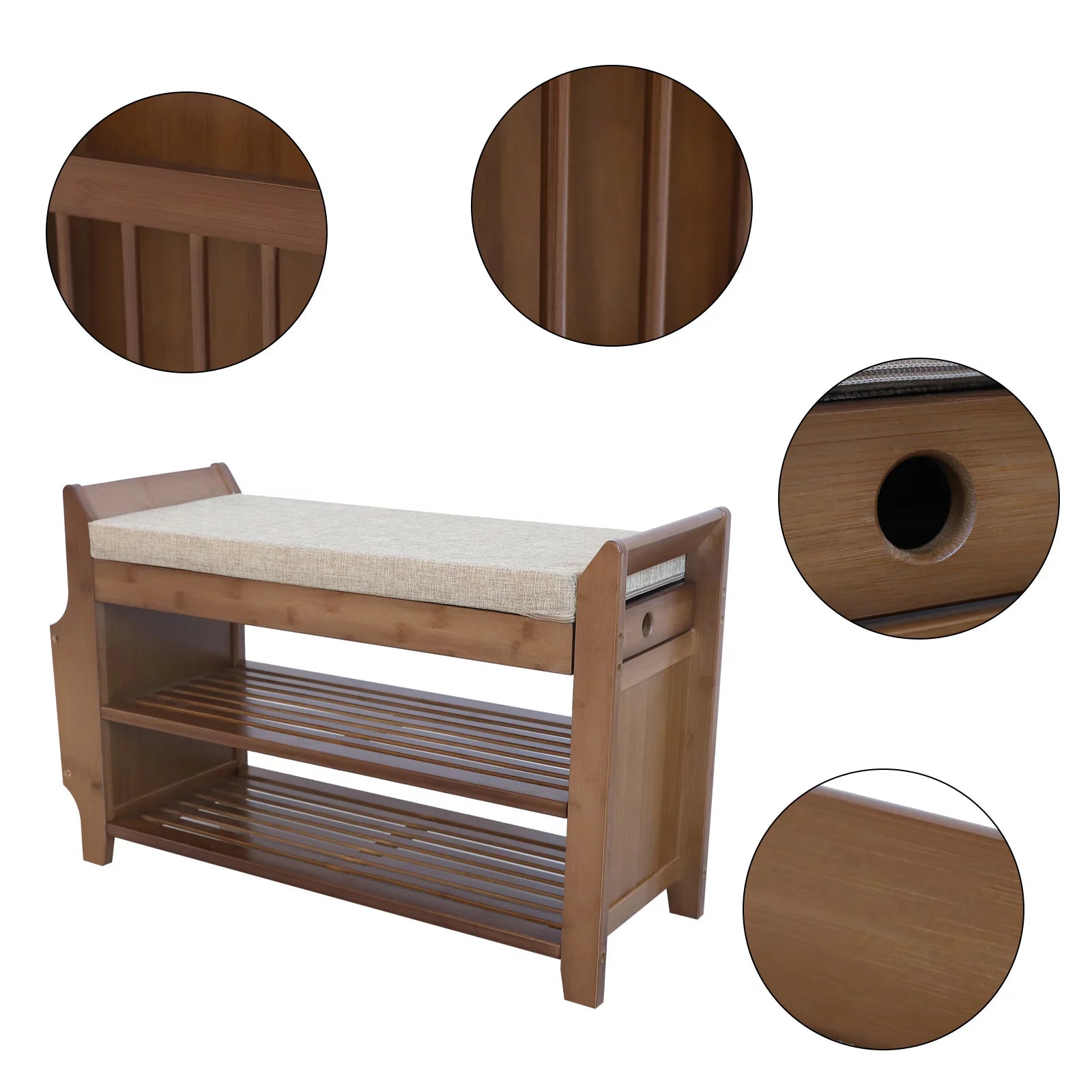 Bamboo 2 Tier Shoe Rack Bench with Soft Seat for Entryway M310
