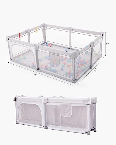 Foldable Extra Large Baby Playpen with Gate, Grey Q683