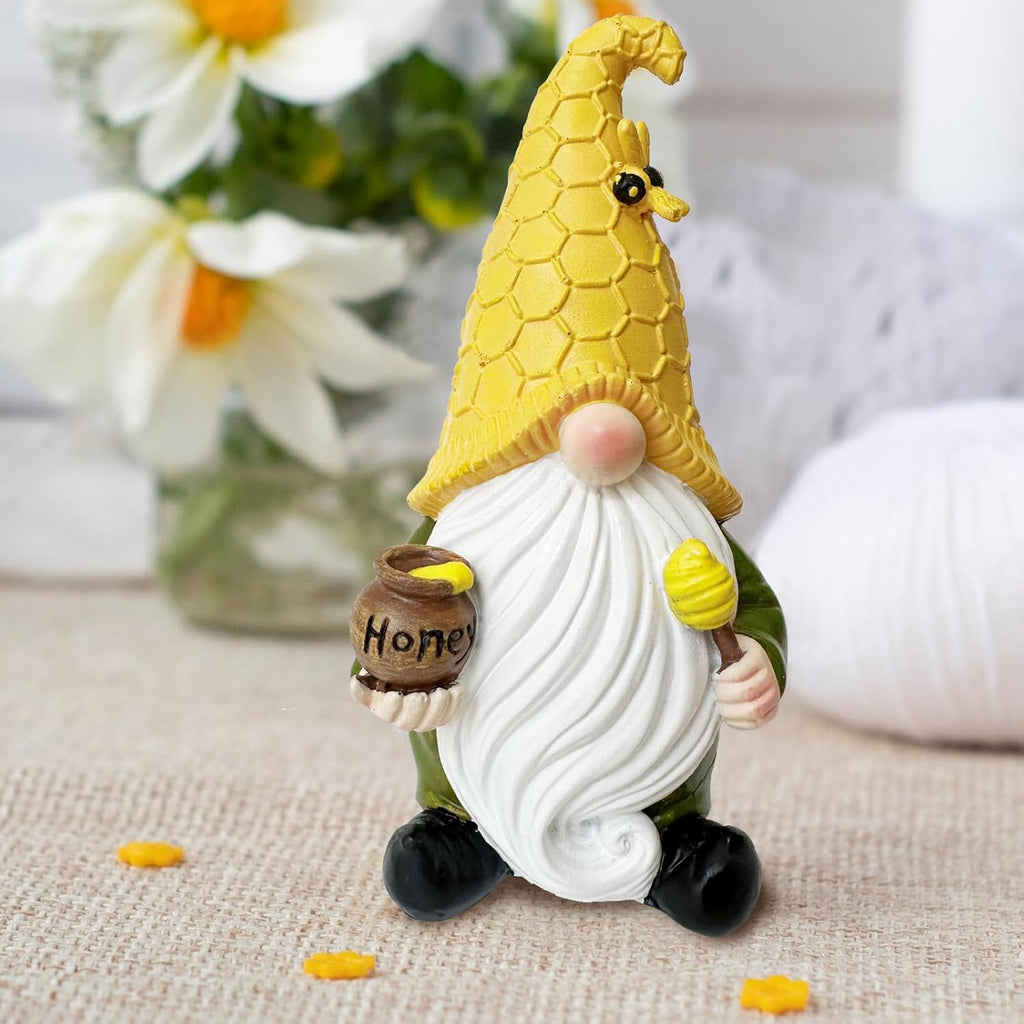 Bee Gnome Figurine Holding Honey Jar Resin Table Decor Y4077