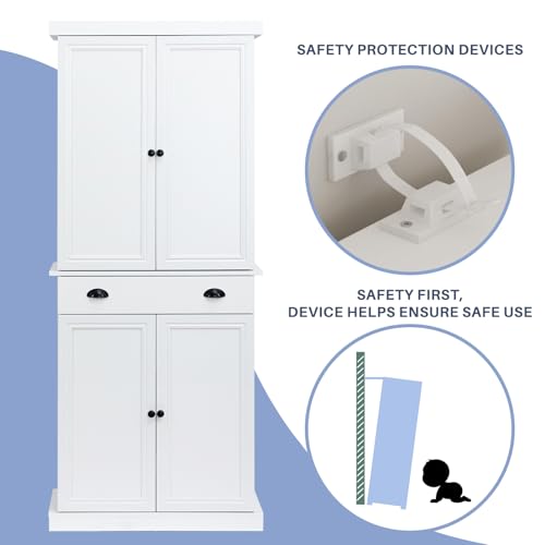 Kitchen Pantry Cabinet with 4 Doors and 1 Drawer, Freestanding Storage Cupboard L190261