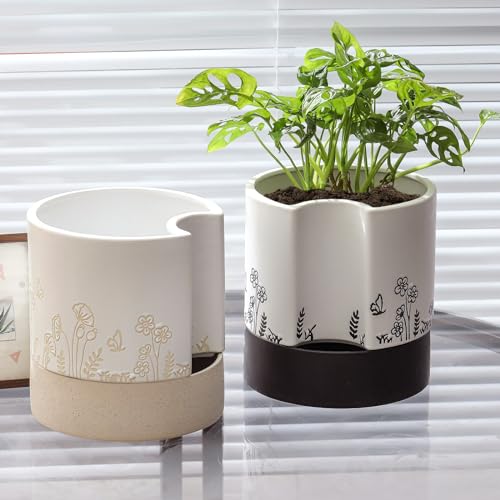 Self-Watering Ceramic Plant Pot with Drainage Hole for Indoor and Outdoor Plants E5905