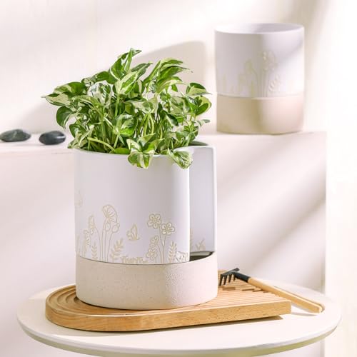 Self-Watering Ceramic Plant Pot with Drainage Hole for Indoor and Outdoor Plants E5905