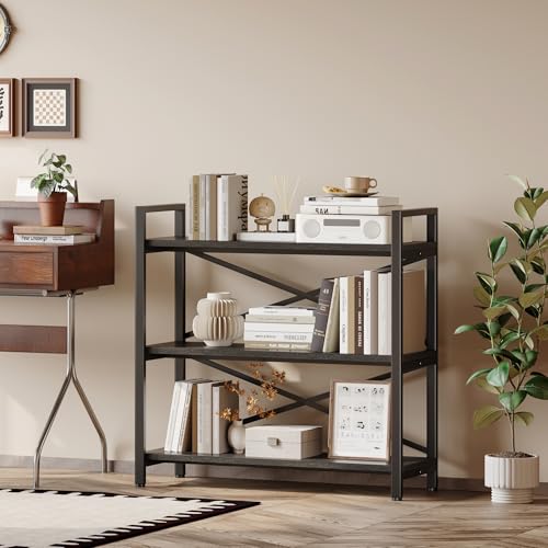 3 Tier Industrial Bookcase, Rustic Etagere Bookshelf for Living Room U5786