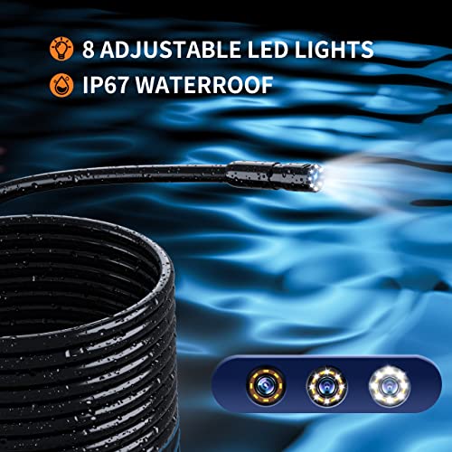 1080P HD Borescope with 8 Adjustable Lights, 16.4ft Semi-Rigid Snake Camera, IP67 Waterproof J638712