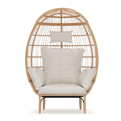 Oversized Wicker Egg Chair with 5 Cushions for Patio and Living Room I822