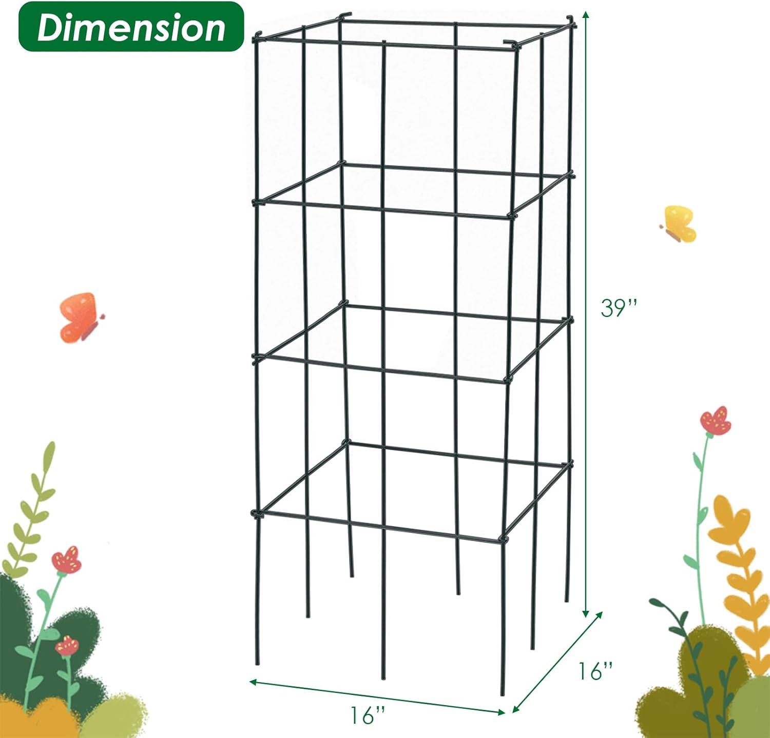 Folding Tomato Cages 39 Inches Tall, Plant Support for Garden Climbing Plants Z77589