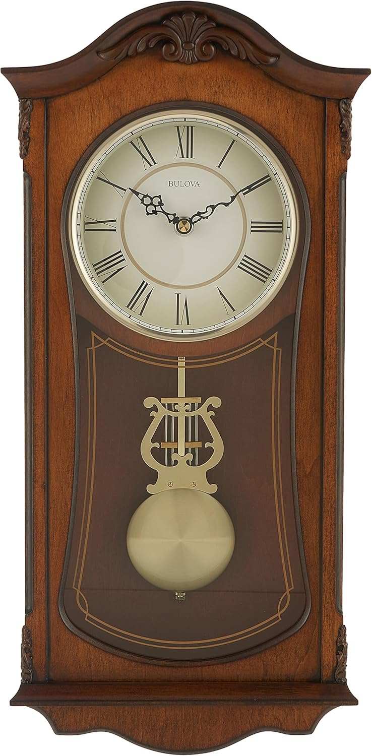 Wall Mount Analog Wooden Chiming Clock, Brown P829