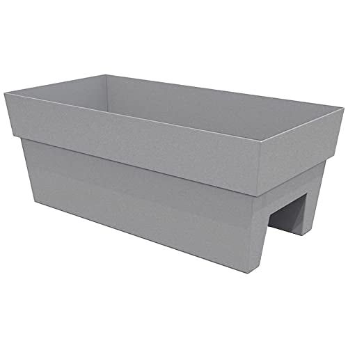 Bloem Finley Deck Rail Rectangle Planter: 24" - Casper White - Matte Finish, Fits Rail Sizes 3"-6", 100% Recycled Plastic Box, for Indoor and Outdoor Use, Gardening, 7.5 Gallon Capacity