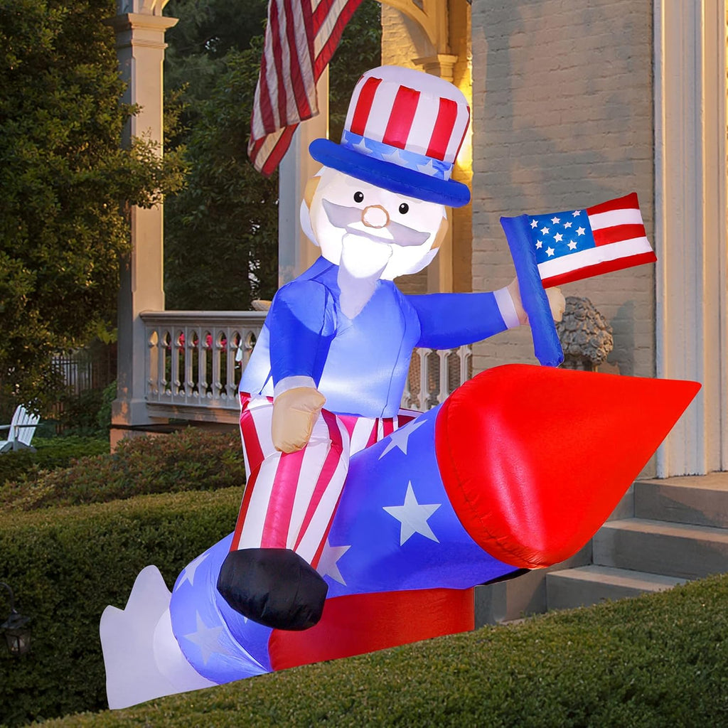 Patriotic Uncle Sam Inflatable with LED Lights for 4th of July Yard Decor Z69860