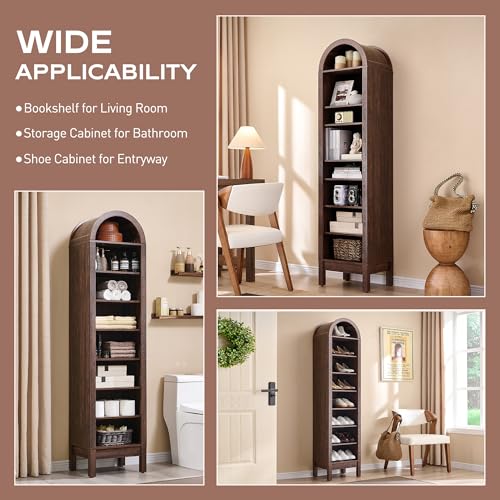 Arched Bookshelf, 7-Tier Bookcase with Adjustable Shelves A456