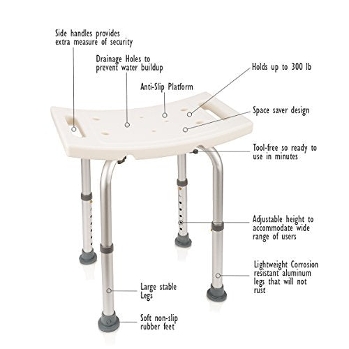 Adjustable Shower Chair with Grab Bar, Plastic Bath Seat, 300 Lb Capacity E9090