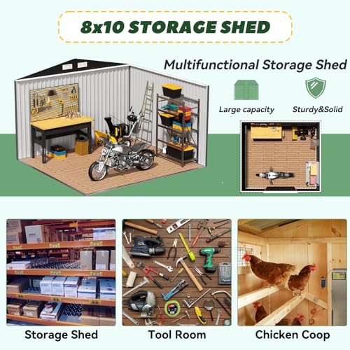 10 x 10 ft Outdoor Metal Storage Shed with Double Sliding Door O55531