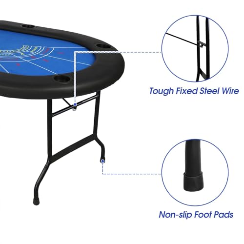 84" Foldable Poker Table with Chips Tray, 10 Player Oval, Green Felt U489