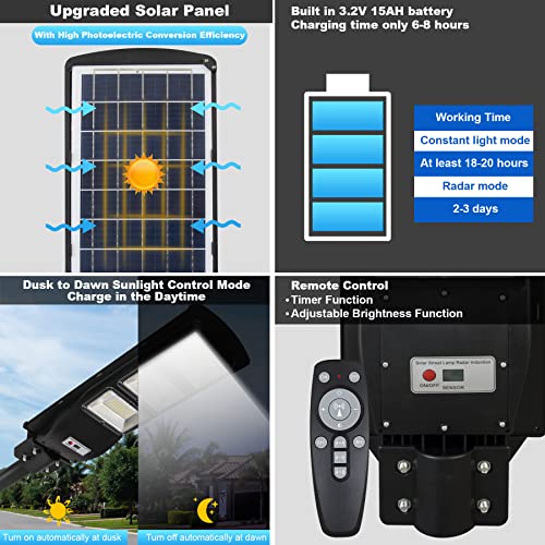 Solar Street Lights Outdoor, 180LEDs, Motion Sensor, IP65 Waterproof N160