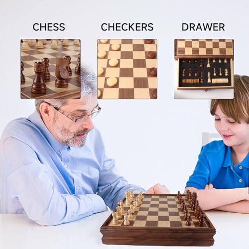 16" 3-in-1 Wooden Folding Chess, Checker & Backgammon Board Game Set L259