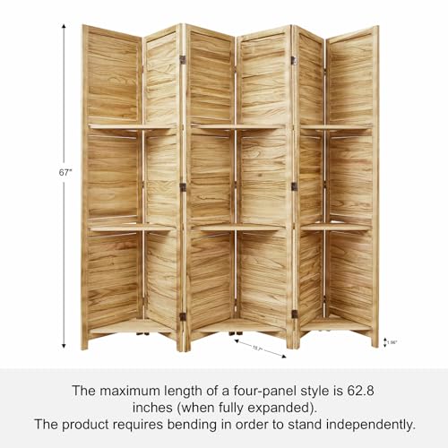 Folding Room Divider with Shelves, 6 Panels, Brown D785582